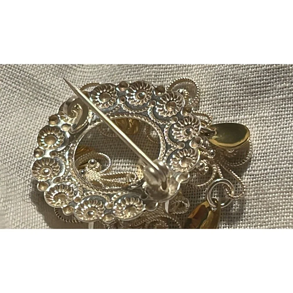 Vintage Norwegian 830 Silver Solje Sølje Brooch Dangling Spoons Traditional Pin